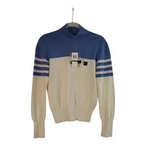 Calvin Klein Jeans Womens Mock Neck Cream & Blue Sweater Sz L
